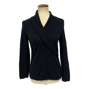Jones New York Women's Long Sleeve Black Front Wrap V-Neck Sweater Size M